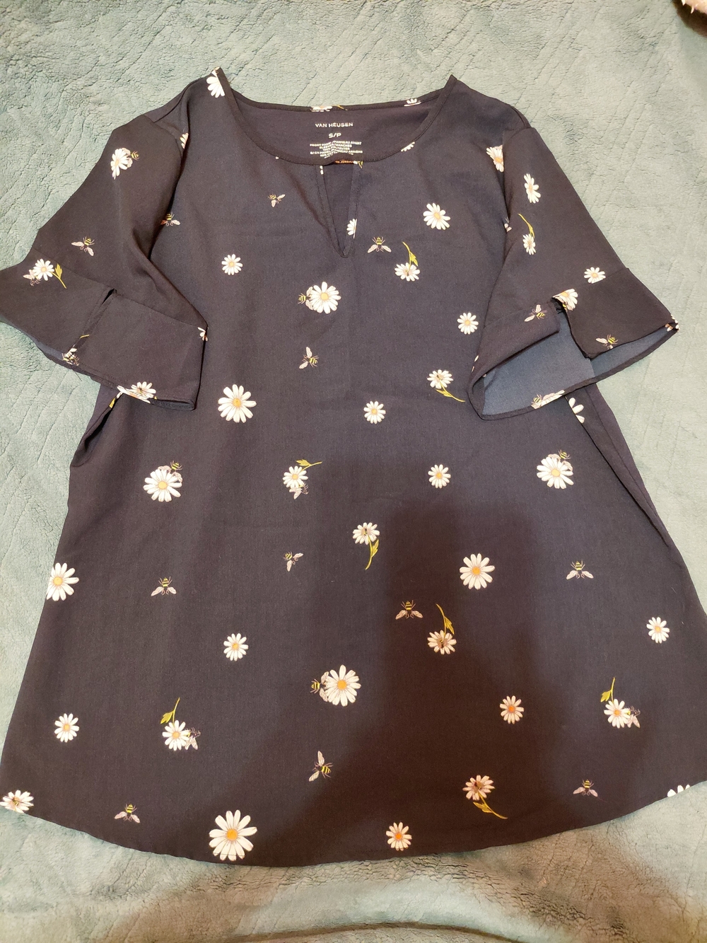 Van Heusen Navy Blue Daisy Print Casual Dress